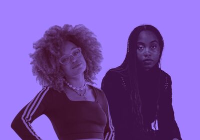 AFLO.the Poet with Maureen next to her. The photo has a purple colour treatment on it