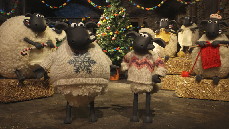 Shaun the Sheep and friends wearing xmas jumpers