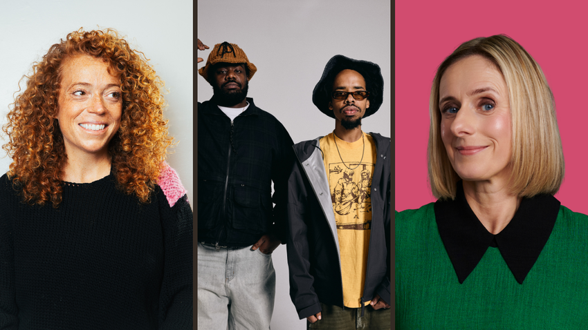 A composite image of Michelle Wolf, Earl Sweatshirt and MIKE, and Marina Hyde