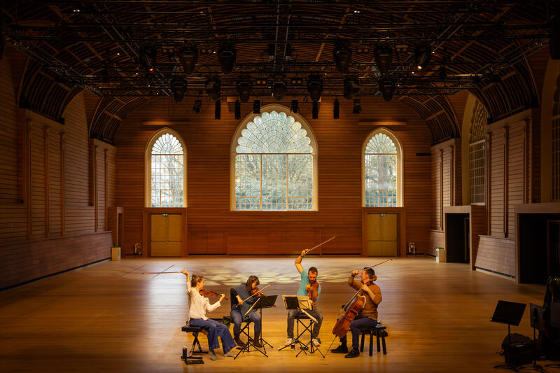 Heath Quartet rehearsing in the Corn Exchange