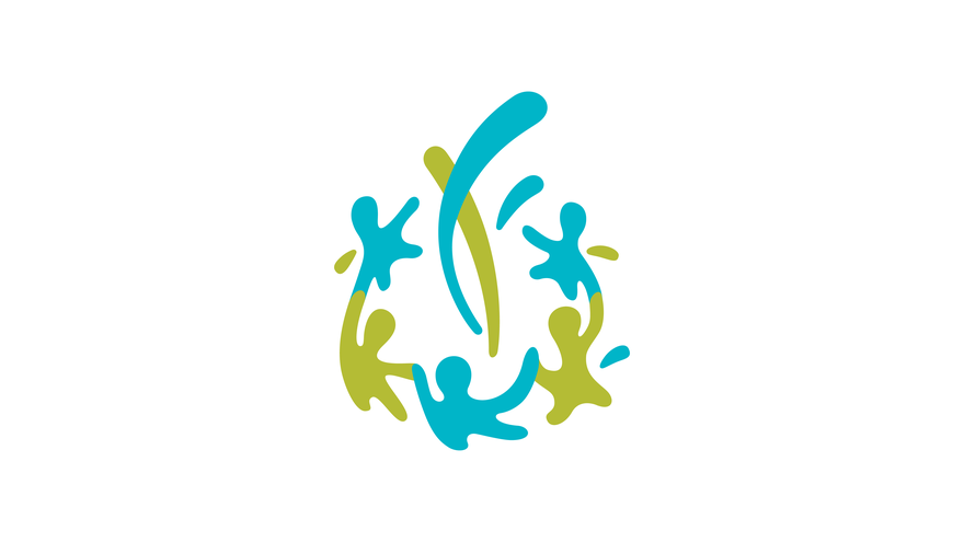 A green and blue logo which looks like people standing in a circle