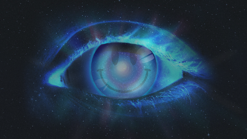 Illustration of a glowing eye with a smiley face in the middle