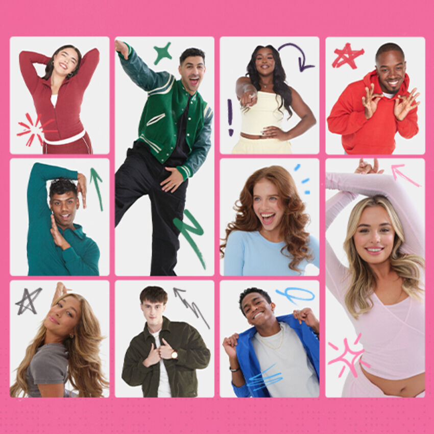 Collage of people smiling at the camera, they are standing over a white background