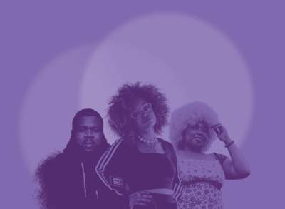 A purple collage of BIG SCOOP, AFLO. the poet and Jaz