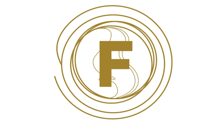 Logo which is a bold gold F with thin circles around