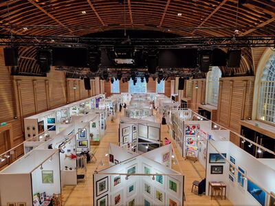 An art fair set up in the Corn Exchange