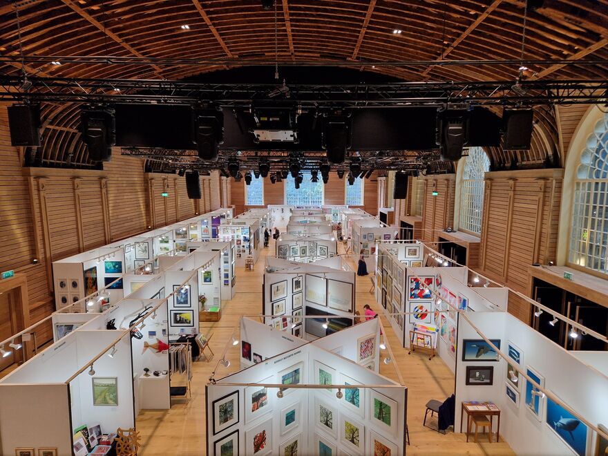 An art fair set up in the Corn Exchange