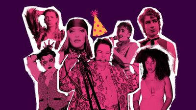 The cast of Disabled + Disobedient are all cut out and pasted onto one background. Erin Enfys has a party hat above their head