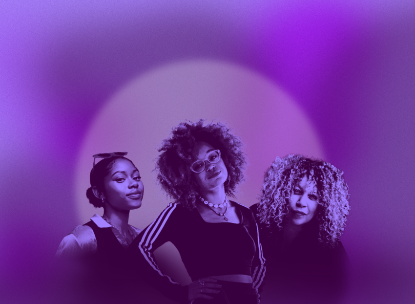 AFLO. the poet, Salena Godden & Pablo Franco in a purple collage